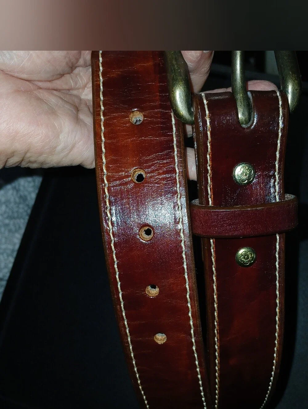 Handcrafted NWOTs Mohgany Belt Chicago Screws Sturdy Brass Buckle No Markings